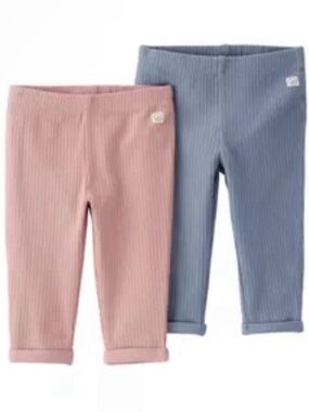 NWT Little Planet Organics Baby Rib-Knit Leggings - Pink & Blue Stretch Set